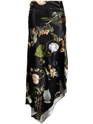 Monse botanical-print satin draped skirt - Black
