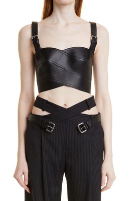 MONSE Buckle Strap Leather Bustier Top in Black