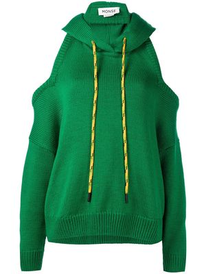 Monse cold-shoulder knitted hoodie - Green