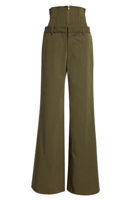 MONSE Cotton Bustier Wide Leg Trousers in Olive