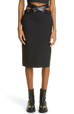 MONSE Crisscross Waist Belt Stretch Wool Pencil Skirt in Black