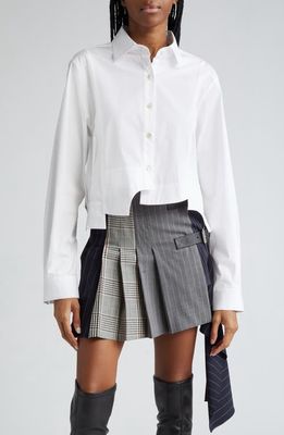 MONSE Deconstructed Crop Poplin Button-Up Shirt in Ivory