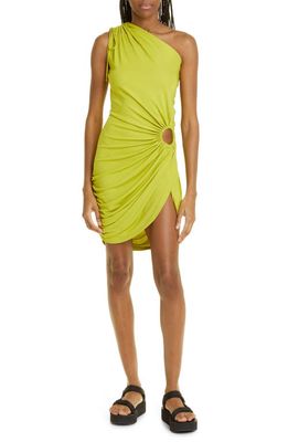 MONSE Draped One Shoulder Jersey Minidress in Lime
