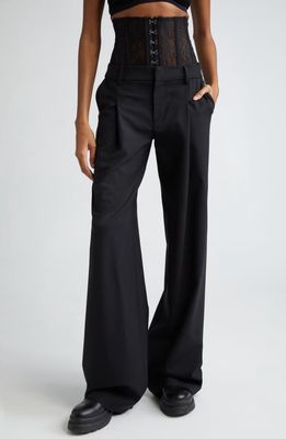 MONSE Floral Lace Stretch Virgin Wool Bustier Wide Leg Trousers in Black at Nordstrom, Size 2