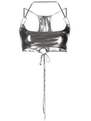 Monse foiled-finish lace-up bra top - Silver