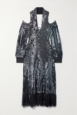 Monse - Fringed Sequined Merino Wool Halterneck Midi Dress - Gray