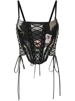 Monse graphic-print lace-up corset - Black