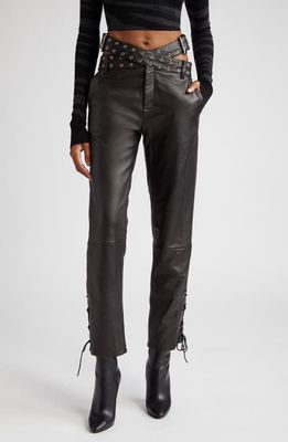 MONSE Grommet Crossover Belt Leather Pants in Black