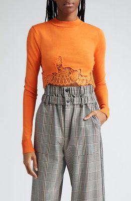 MONSE Lace Hem Crop Mock Neck Sweater in Orange