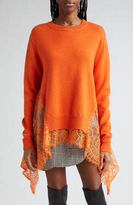 MONSE Lace Inset Crewneck Sweater in Orange