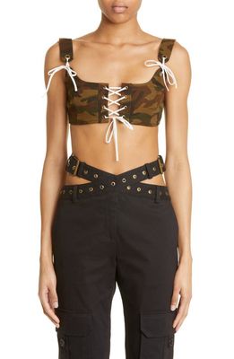 MONSE Lace-Up Corset Bra Top in Camo