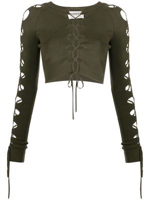 Monse lace-up detail cropped jumper - Green