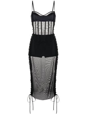Monse lace-up detail mesh midi dress - Black