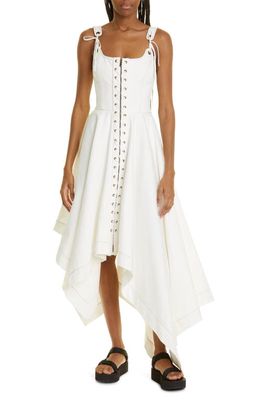 MONSE Laced Front Asymmetric Stretch Cotton Dress in White