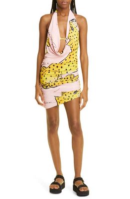 MONSE Leopard Print Cowl Bikini Dress in Pink Multi