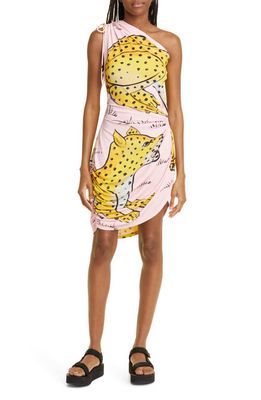 MONSE Leopard Print One-Shoulder Dress in Pink Multi