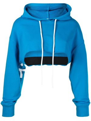 Monse logo-detail cotton cropped hoodie - Blue