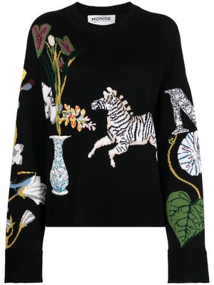 Monse motif-embroidered wool jumper - Black