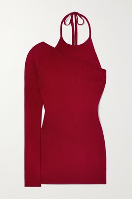 Monse - One-sleeve Layered Ribbed Wool-blend Halterneck Top - medium