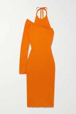 Monse - One-sleeve Ribbed Wool-blend Halterneck Midi Dress - Orange