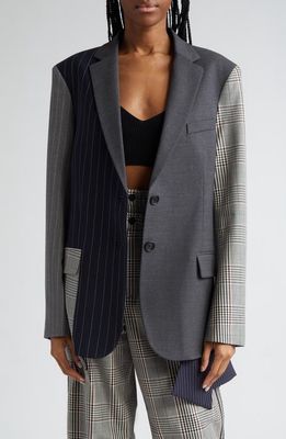 MONSE Patchwork Single Breasted Stretch Virgin Wool Blazer in Charcoal