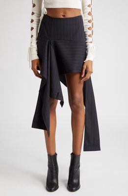 MONSE Pinstripe Deconstructed Trouser Stretch Wool Skirt in Midnight