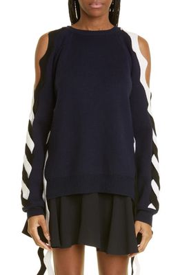 MONSE Rickrack Cold Shoulder Wool Blend Sweater in Midnight