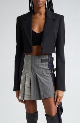 MONSE Slash Raw Edge Crop Stretch Virgin Wool Jacket in Black