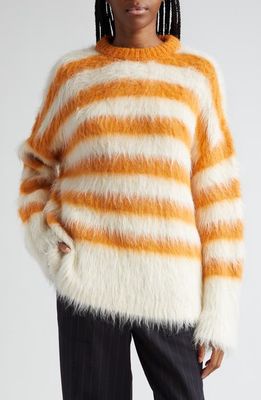 MONSE Stripe Alpaca & Merino Wool Blend Sweater in White/Orange