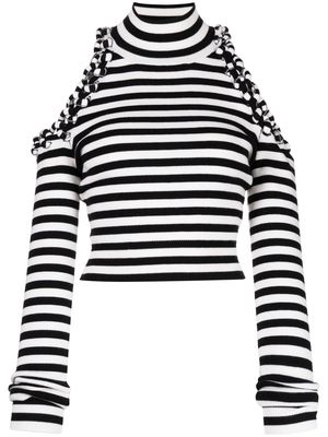 Monse striped cold-shoulder knitted top - Black