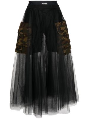 Monse tulle camouflage-pocket midi skirt - Black