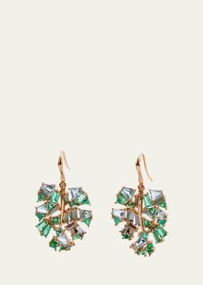 Monstera Palm Leaf Earrings with Aquamarine, Emerald, and Opal
