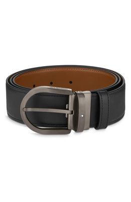 Montblanc Reversible Horseshoe Buckle Calfskin Leather Belt in Black Brown