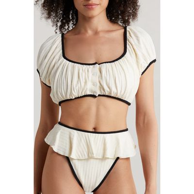 MONTCE Bandita Bikini Top in Cream Terry Rib Black Binded 