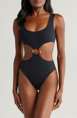 MONTCE Ky Rib Cutout One-Piece Swimsuit in Black Rib