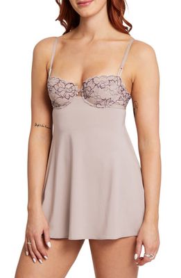 Montelle Intimates Bridgerton Keyhole Babydoll Chemise with G-String Thong in Moonshell/Pinot