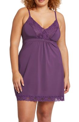 Montelle Intimates Lace Trim Full Bust Support Chemise in Pinot