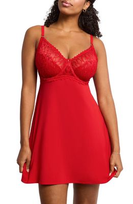 Montelle Intimates Lacey Underwire Babydoll Chemise in Sweet Red