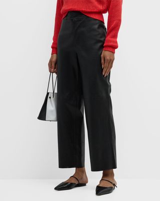 Monterey Cropped Straight-Leg Leather Pants
