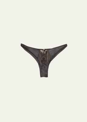 Montmartre Lace-Inset Silk Satin Tanga