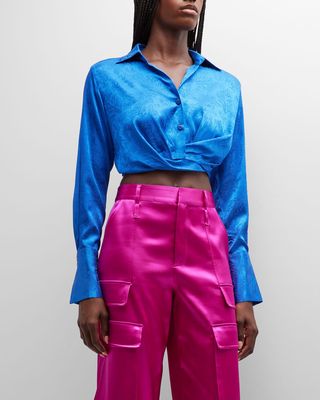Montmartre Satin Cropped Tuck Blouse