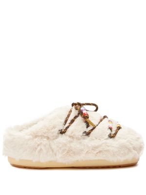Moon Boot faux-fur beaded mules - White