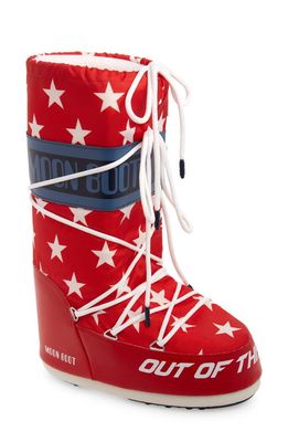 Moon Boot Icon Retrobiker Water Repellent Moon Boot in White Stars