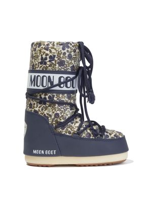 Moon Boot Kids Icon floral-print moon boots - Blue