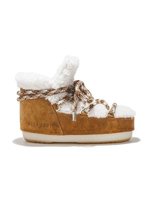 Moon Boot Kids shearling-panel ankle boots - Brown