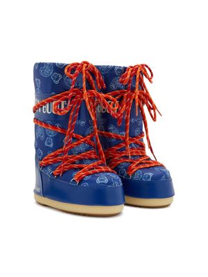 Moon Boot Kids x Palm Angels Icon bear-print boots - Blue