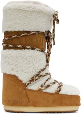 Moon Boot Tan & Off-White Lab69 Icon Shearling Tall Boots