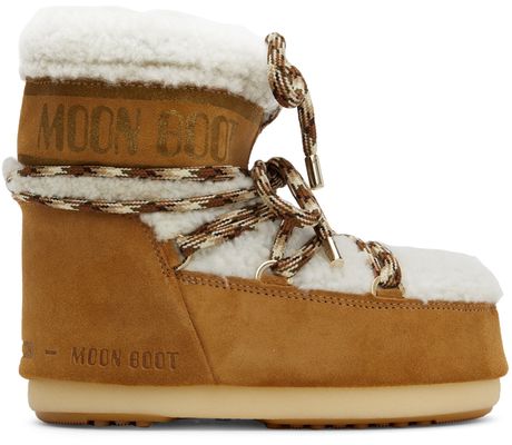 Moon Boot Tan & Off-White Mars Shearling Ankle Boots