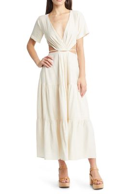 MOON RIVER Cutout Stretch Cotton Maxi Dress in Cream