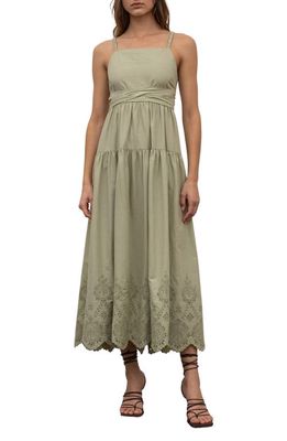 MOON RIVER Eyelet Tie Back Maxi Dress in Sage